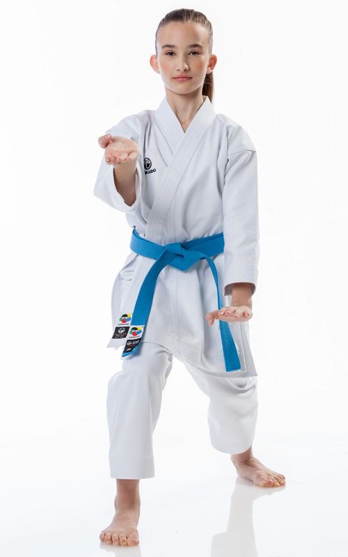 Beginner Karate Gi, TOKAIDO Kata Master Junior, WKF, Slim Fit, 12 oz.