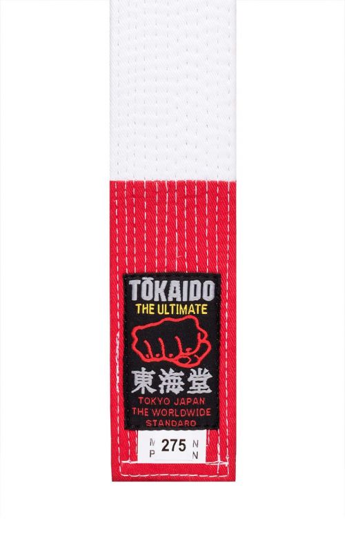 Striped Karate Belt, TOKAIDO, red / white