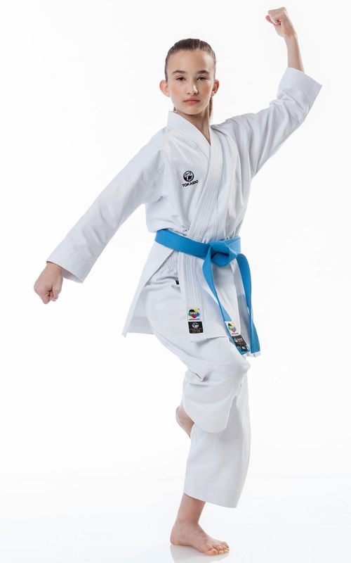 Beginner Karate Gi, TOKAIDO Kata Master Junior, WKF, Slim Fit, 12 oz.